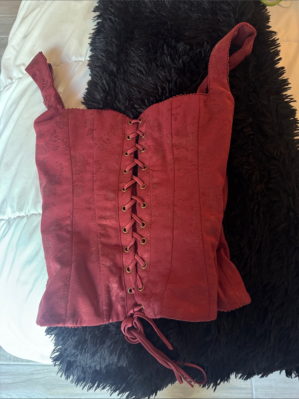 House of CB Red Lace-Up Corset Top